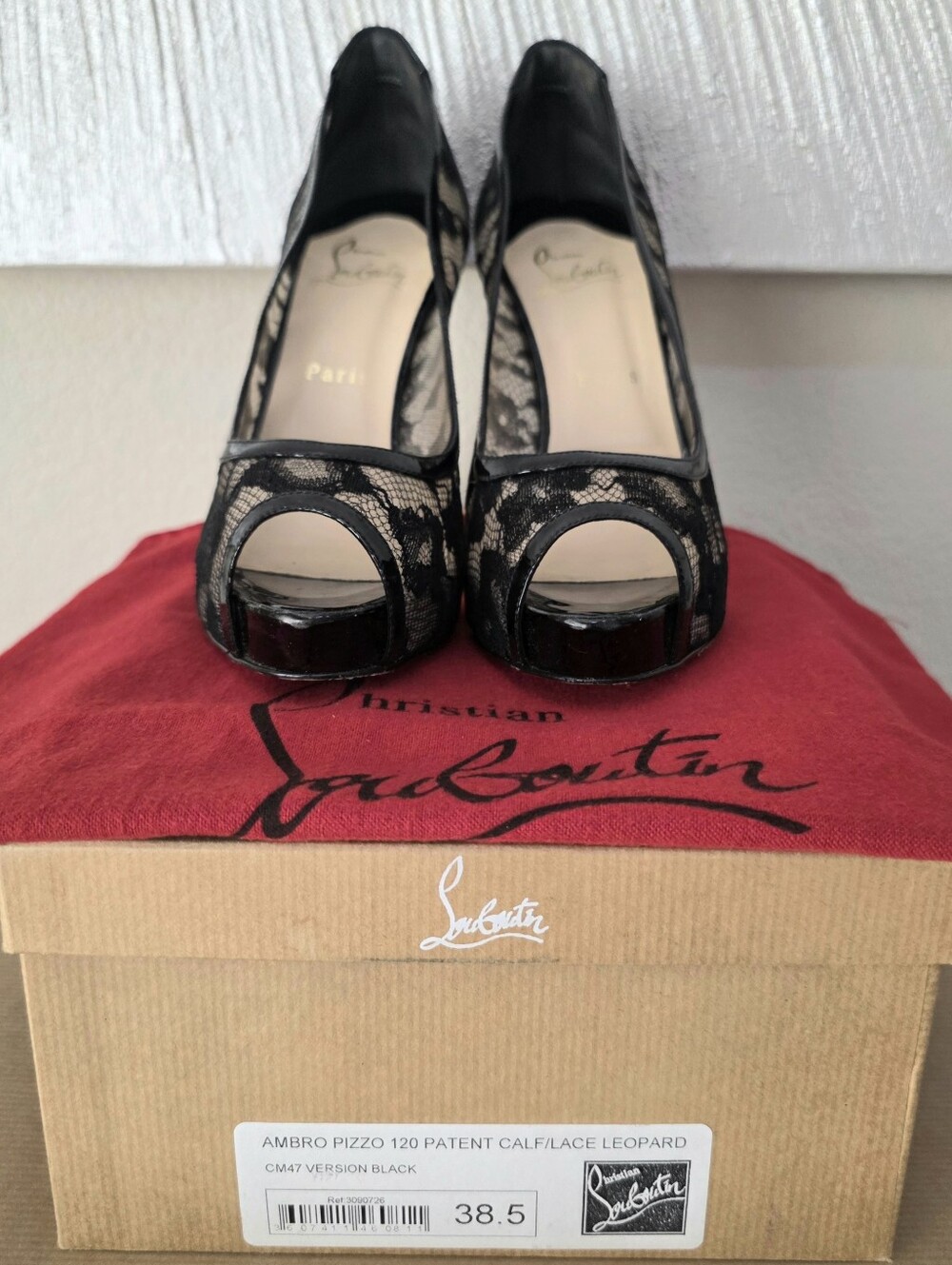 Authentic Christian Louboutin Black Lace & Patent Leather Peep Toe Pumps EU 38.5 - Picture 16 of 16
